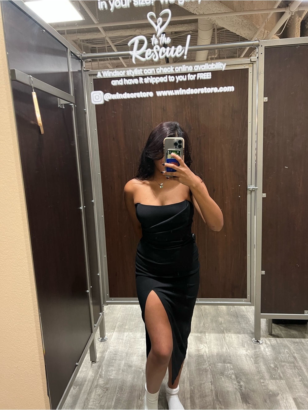 Windsor Black Strapless Midi Dress with Side Slit